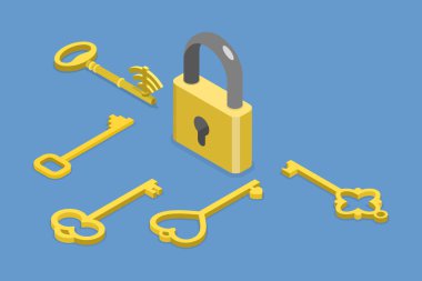 3D Isometric Düz Vektör Çoklu Anahtar, Güvenlik ve Gizlilik ResmiComment