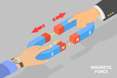 Manyetik Kuvvet, Fizik ve Bilim Eğitiminin 3B Isometric Düz Vektör İllüstrasyonu