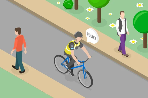 Ilustração Conceitual Vetor Plano Isométrico Polícia Bicicleta Oficial Que Monta — Vetor de Stock