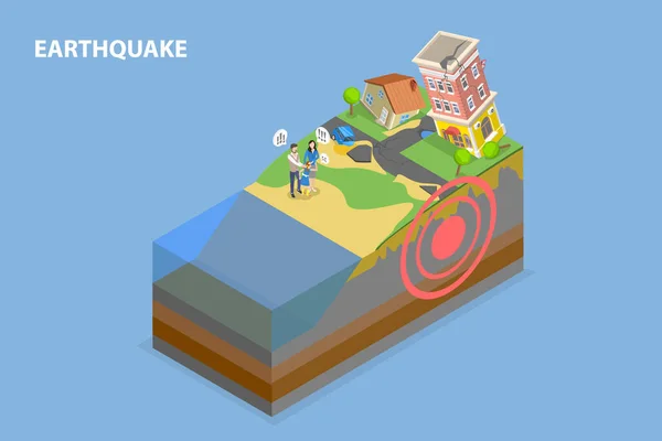 stock vector 3D Isometric Flat Vector Conceptual Illustration of Earthquake, Frightening Experience of Natural Disaster
