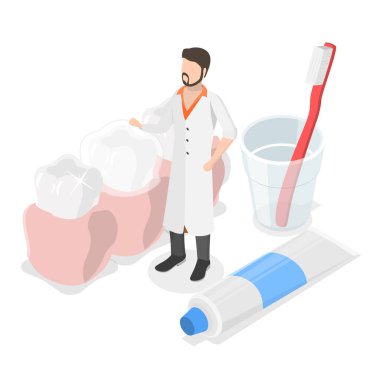 3D Isometric Düz Vektör İllüstrasyon Ortodontik Bakım, Diş telleri ve Veneers. Madde 2