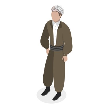 3 Boyutlu Isometric Etnik Gruplar Düz Vektör Kümesi, Ulusal Elbiseli İnsanlar. Madde 6