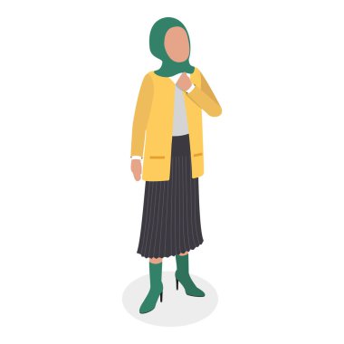 3D Isometric Flat Vector Set of Muslim People, Different Classic and Modern Outfits. Madde 7