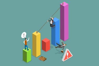 3D Isometric Düz Vektör Ekonomik Düşüşün Kavramsal İllüstrasyonu, İş Riskleri