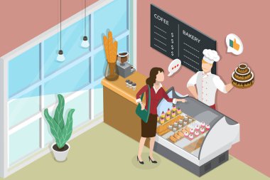 3 Boyutlu Isometric Düz Vektör Fırın İllüstrasyonu, İçişleri