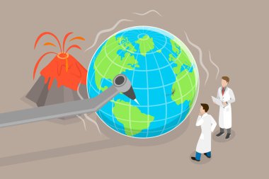 3 Boyutlu Isometric Düz Vektör Doğal Afetleri Öngörmenin Kavramsal İllüstrasyonu, Sismik Veri Toplama