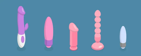 Isometric Flat Vector Conceptual Illustration Sex Toys Dildo Vibrators — Stok Vektör
