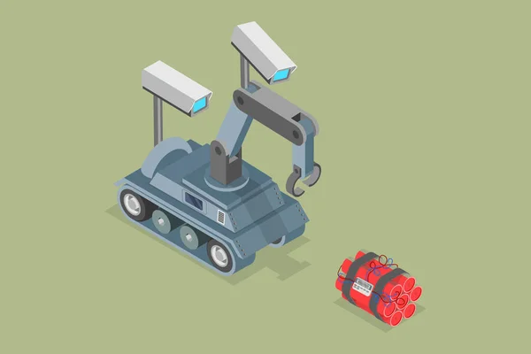 Ilustración Conceptual Plana Isométrica Del Robot Bomba Disposición Eod — Archivo Imágenes Vectoriales
