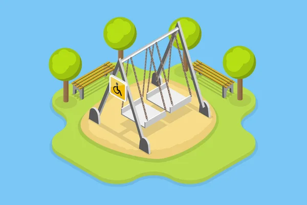 Isometric Flat Vector Conceptual Illustration Playground Disabled Kids Outdoor Games — Stock Vector