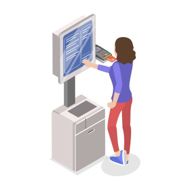 3D Isometric Flat Vektör Bilet Büfeleri, self servis terminalleri. Madde 2