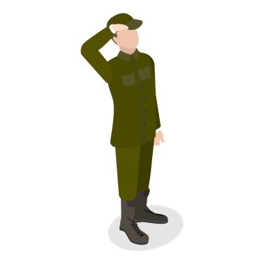 3D Isometric Düz Vektör Üniformalı Askerler, Askerler. Madde 3