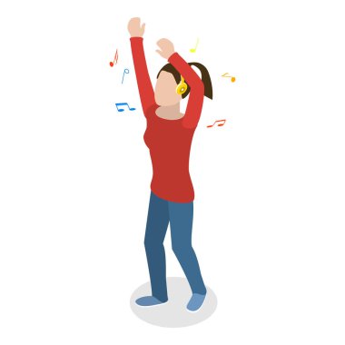 3 Boyutlu Isometric Müzik Eğlencesinin Vektör İllüstrasyonu, Neşeli Kızlar Müzik Dinliyor. Madde 4