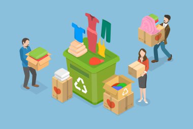 3D Isometric Düz Vektör Geri Dönüşüm Giysilerinin Kavramsal İllüstrasyonu, Giysilerin Yeniden Kullanımı