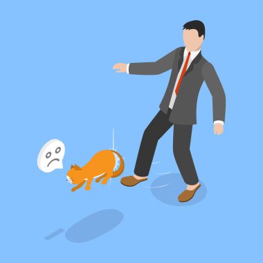 3D Isometric Düz Vektör Aile İçi Hayvan İstismarı, Hayvan Zalimliği Kavramsal Resimleri