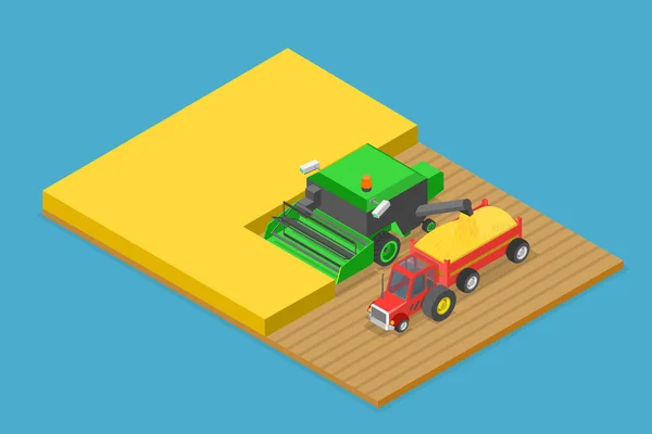 农业机械联合收割机三维等距平面矢量概念图 — 图库矢量图片