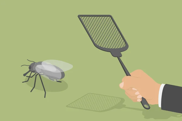 Izometryczne Płaski Wektor Konceptualny Ilustracja Zabijania Muchy Fly Swatter — Wektor stockowy