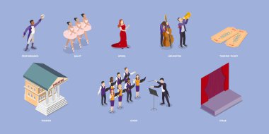 3D Isometric Flat Vector Set of Opera Scenes, Theater and Entertainment clipart