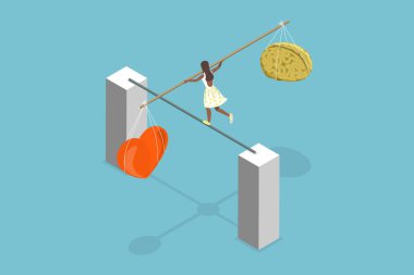 3 Boyutlu Isometric Düz Vektör Vücut ve Beyin Uyumu, Mantık ve Hissin Kavramsal İllüstrasyonu