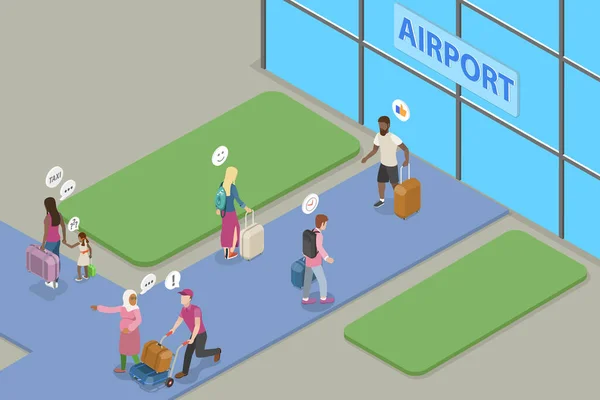Isometrischer Flat Vector Konzeptuelle Illustration Von Reisenden Touristen Mit Gepäck — Stockvektor
