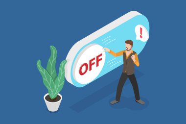 3D Isometric Düz Vektör Tasarruf Enerjisinin Kavramsal İllüstrasyonu, Işığı Kapat