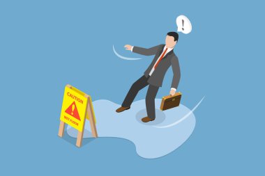 3D Isometric Düz Vektör Tedbirli Zemin, Kayma ve Çöküşün Kavramsal İllüstrasyonu