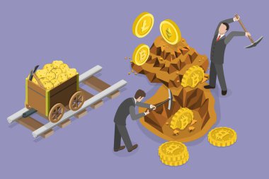 3D Isometric Düz Vektör Şifreleme Çiftliği Kavramsal İllüstrasyonu, Engelleme Zinciri Teknolojisi