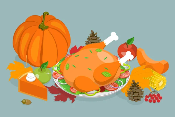 Isometrischer Flat Vector Konzeptionelle Illustration Von Happy Thanksgiving Erntedankfest — Stockvektor