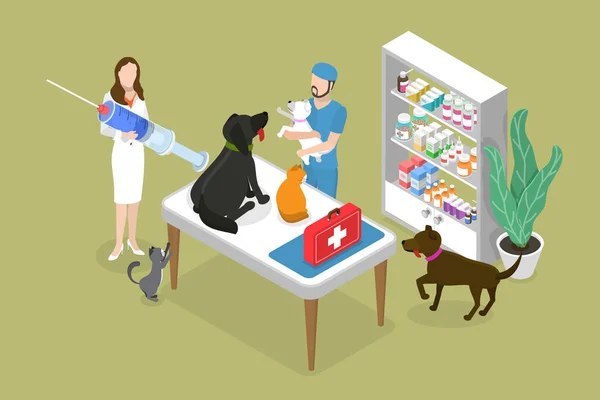 Illustration Conceptuelle Vecteur Plat Isométrique Vaccination Des Animaux Domestiques Clinique — Image vectorielle