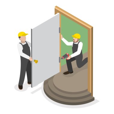 3D Isometric Flat Vlat Yenileme ve Oda Dekorasyonu, Ev Tamir Servisi. Madde 1