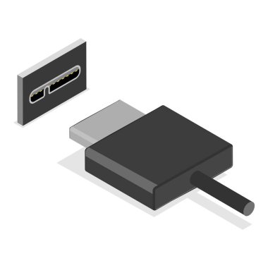 3B Isometric Düz Vektör Seti, USB Tipleri, Soket Fişi takın. Madde 1