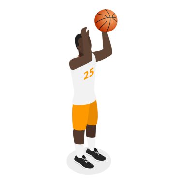 3D Isometric Basketbol Oyuncuları Düz Vektör Seti, Çeşitli Pozisyonlar. Madde 3
