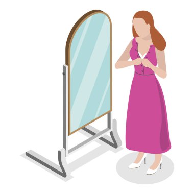 3 Boyutlu Isometric Düz Vektör Soyunma, Elbiselerini Çıkarma. Madde 3