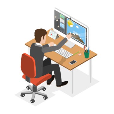 3D Isometric Düz Vektör Poligrafi Baskısı, Basın Üretimi. Madde 3