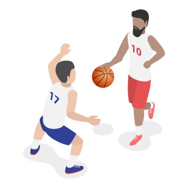 3D Isometric Basketbol Oyuncuları Düz Vektör Seti, Çeşitli Pozisyonlar. Madde 2