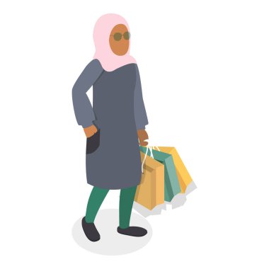3D Isometric Flat Vector Set of Muslim People, Different Classic and Modern Outfits. Madde 1
