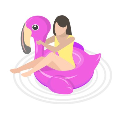 Yaz Havuzu Aktiviteleri 'nin 3D Isometric Flat Vektör İlülasyonu, Plaj Tatil Saati. Madde 2