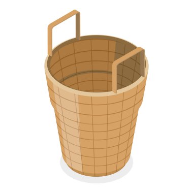 3D Isometric Düz Vektör Sepet Seti, El yapımı Rattan Kutuları. Madde 2