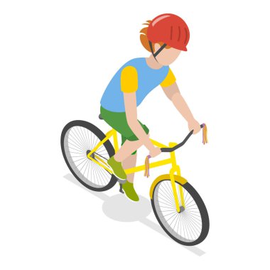 Mutlu Çocukların 3 boyutlu Isometric Düz Vektör İllüstrasyonu, Spor Aracıyla Açık Hava Rekreasyonu. Madde 1