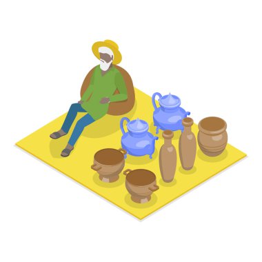 3D Isometric Flat Vlat Illustration of Eastern Bazaar, Asya Caddesi Pazarı. Madde 2