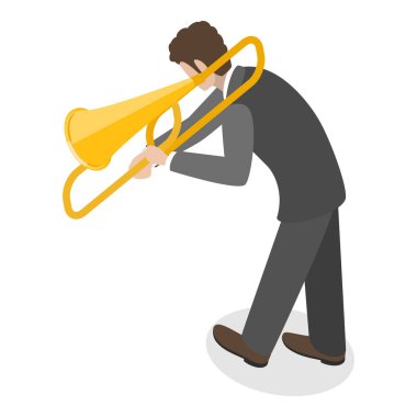 Üç Boyutlu Isometric Caz Grubu Flat Vektör İllüstrasyonu, Festival Orkestrası Performansları. Madde 1