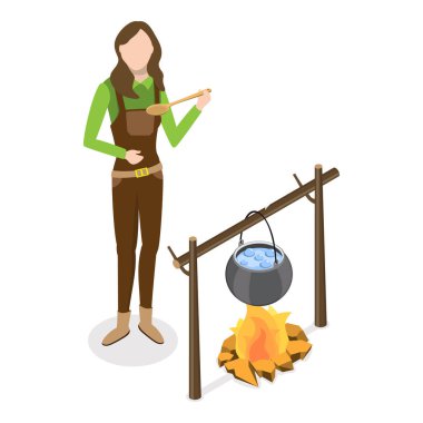 3 Boyutlu Isometric Düz Vektör Avcıları, Avcılık Hobisi, Spor ya da Açık Hava Etkinliği. Madde 2