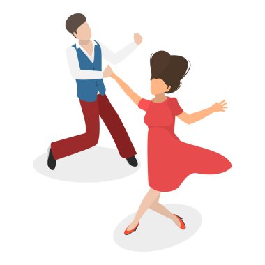 Dansçı İnsanlar, Salsa, Rumba ve Bachata 'nın 3D Isometric Düz Vektör Kümesi. Madde 2