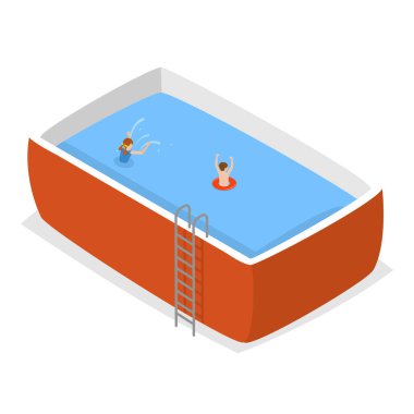3 Boyutlu Isometric Aquapark Sahne Dizisi, Havuzda Yaz Eğlencesi. Madde 1