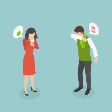 3 Boyutlu Isometric Düz Vektör Kavramsal Öksürüğün Dirsek Hırsızlığına, Yayılan Virüsün Önleyici Ölçüleri