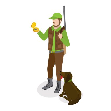 3 Boyutlu Isometric Düz Vektör Avcıları, Avcılık Hobisi, Spor ya da Açık Hava Etkinliği. Madde 3