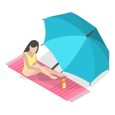 Üç boyutlu Isometric Düz Vektör Cilt Rutin Sahneleri, Sahilde Zaman Geçirme. Madde 3