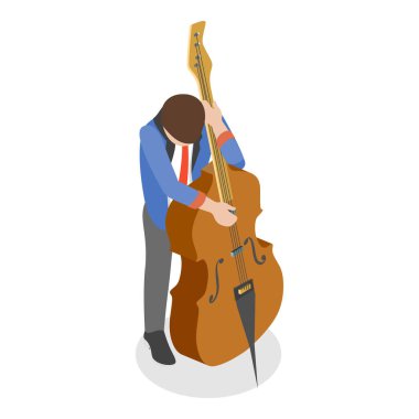 Üç Boyutlu Isometric Caz Grubu Flat Vektör İllüstrasyonu, Festival Orkestrası Performansları. Madde 3