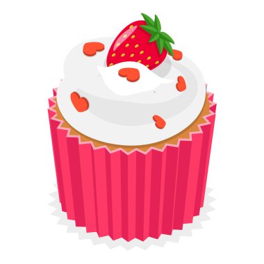 3D Isometric Düz Vlat Cupcake seti, Pasta Tatlıları. Madde 3