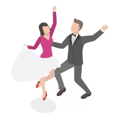 Dansçı İnsanlar, Salsa, Rumba ve Bachata 'nın 3D Isometric Düz Vektör Kümesi. Madde 3