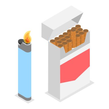3D Isometric Flat Vector Set of Smoker Collection, Smoking Attributes and Tobacco Products. Madde 2
